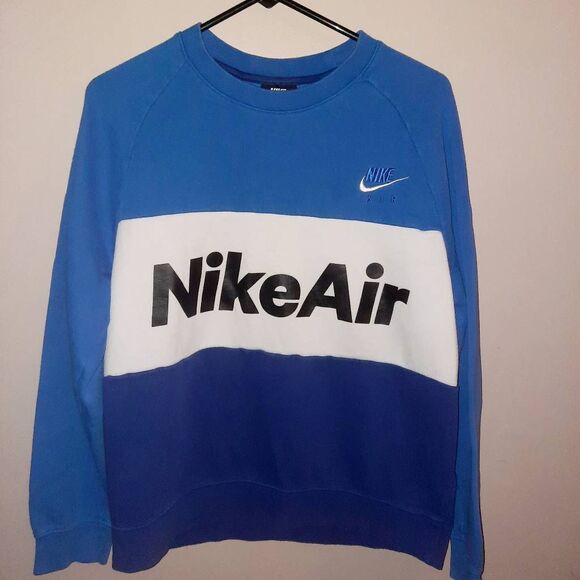 Nike Men's Air Splicing Colorblock Large Logo Fleece Round Neck Crew Sweatshirt - Picture 1 of 4